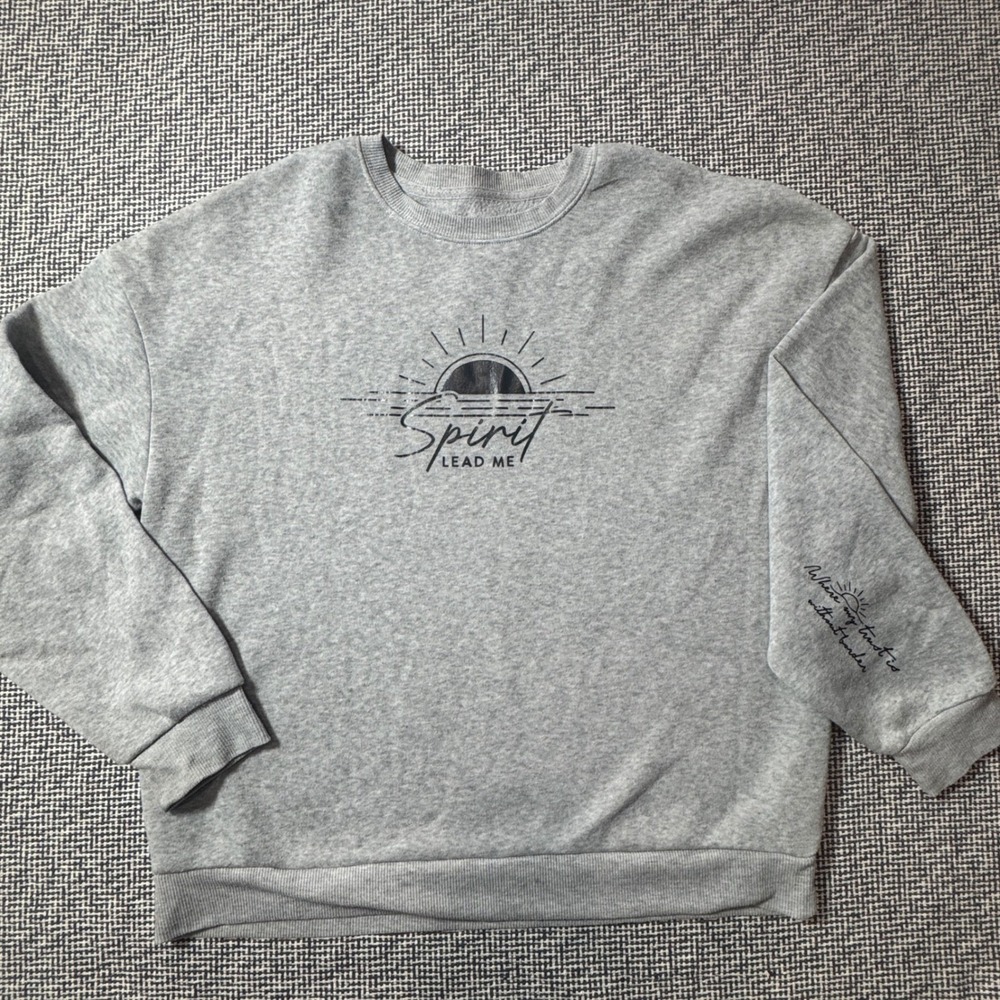 Womens XL Spirit Lead Me Graphic Sweatshirt Heather Grey Christian Pullover